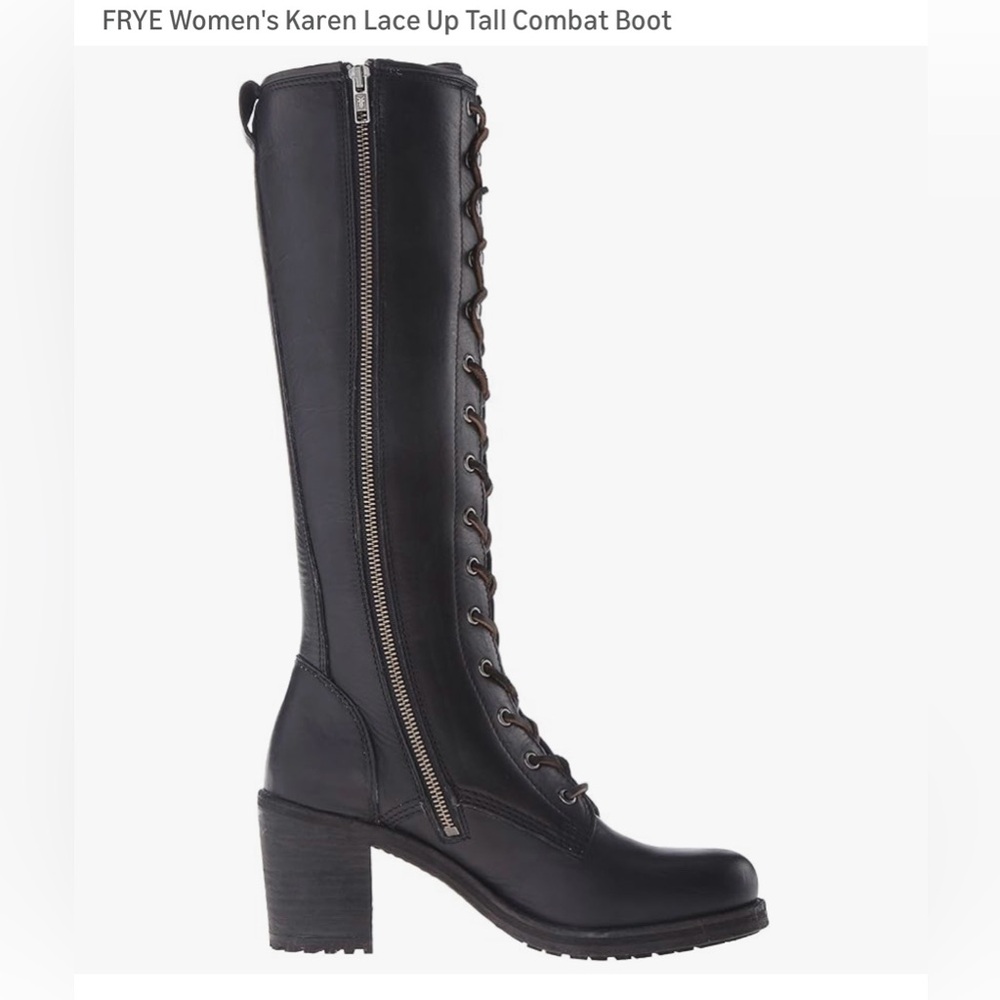 Frye Karen Tall Lace-Up Leather Boots black 7.5 - Picture 12 of 16